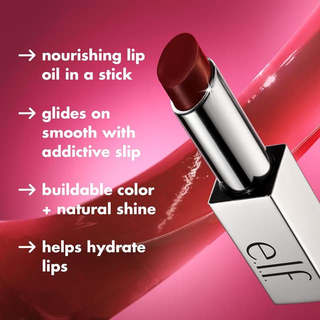 Detalle de e.l.f. Glow Reviver Slipstick getönter Lippenöl-Stick „Rose Latte“ – nicht klebend, feuchtigkeitsspendend