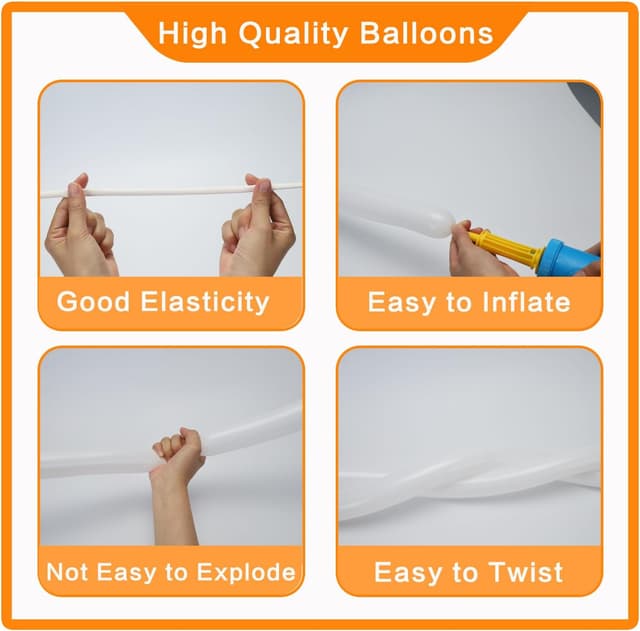 Detalle 2 de PIGETALE 260 White Long Magic Modelling Balloons (100 pcs) for Twisting, Animal Shapes & Balloon Arches