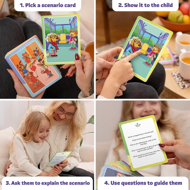 Detalle de Who What Why Mega Pack Conversation Cards for Kids (120 Picture Cards) – Speech & Counseling Therapy Game for Ages 4+