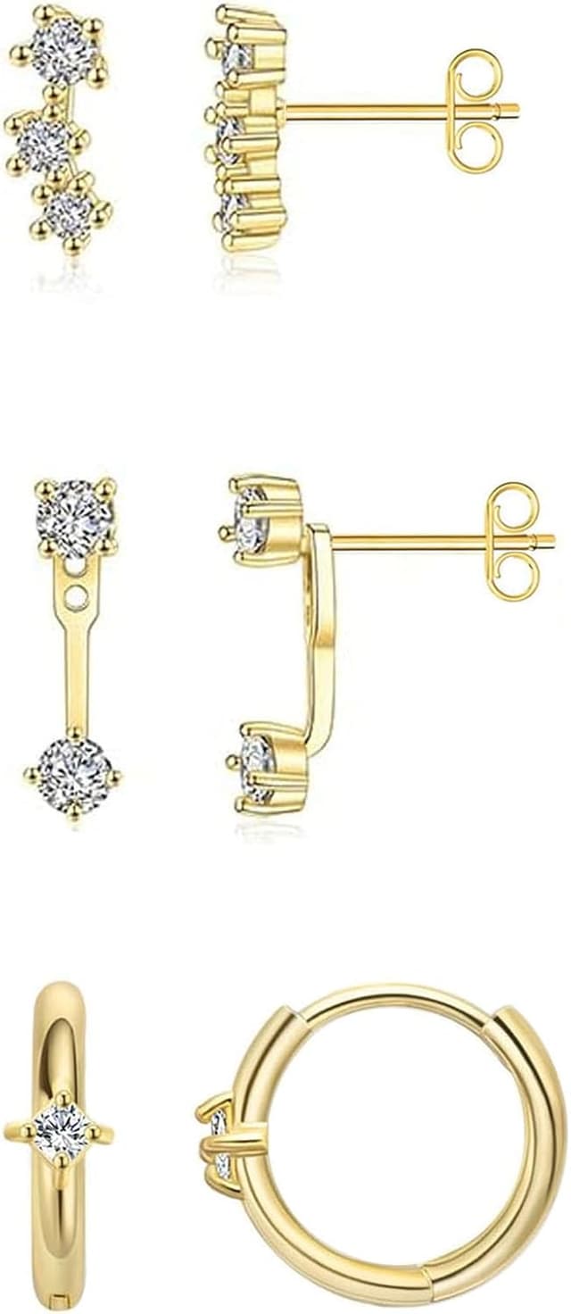 Detalle de BVLAGIDA 3 paires de boucles d’oreilles femme plaquées or 14 carats (créoles et petits clous) hypoallergéniques