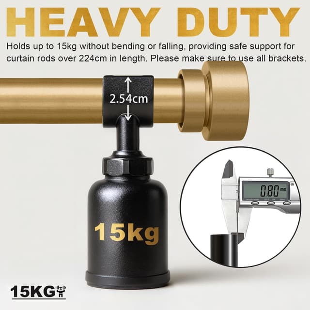 Detalle 2 de Gormena Gold Adjustable Curtain Pole 80–148cm (heavy-duty metal rod with brackets & finials)