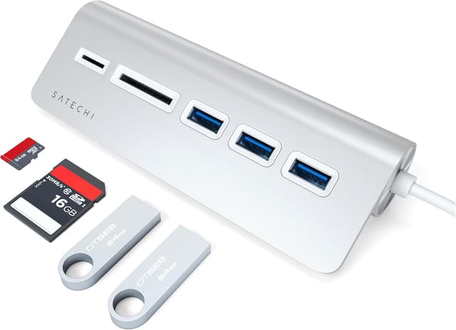 Detalle de Satechi USB-C Combo Hub for Desktop with 3x USB-A 3.0 ports and Micro/SD card readers (Silver)