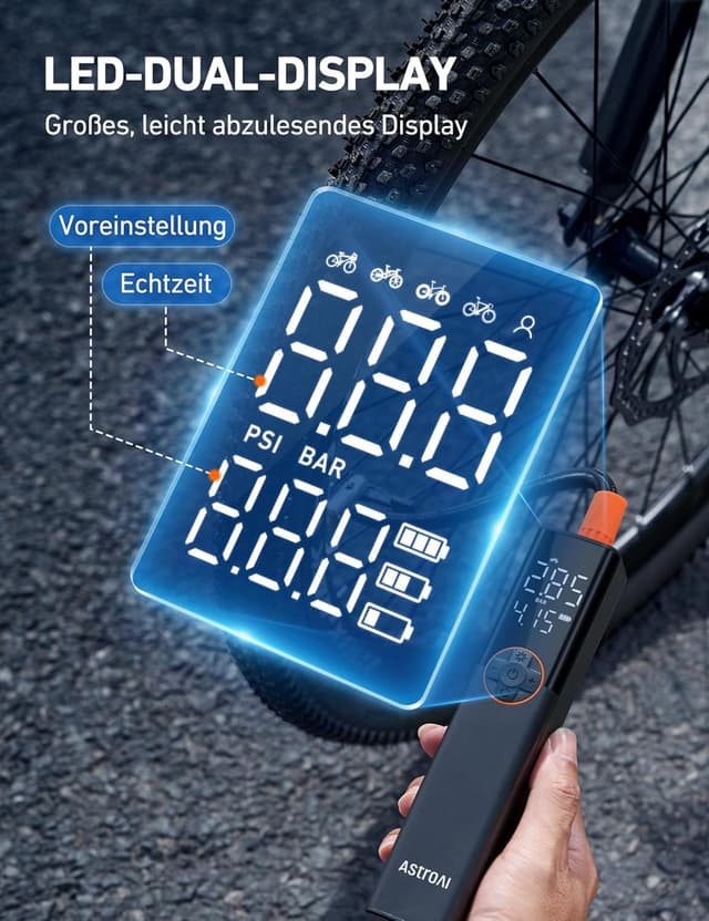 Thumbnail 5 de AstroAI Fahrradpumpe Elektrische Luftpumpe 150 PSI