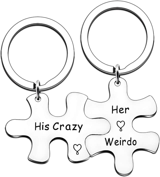 Detalle de JMIMO “His Crazy Her weirdo” stainless steel couple keyring set
