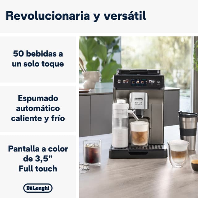 Detalle 2 de DeLonghi Eletta Explore ECAM450.86.T con bebidas frías y calientes