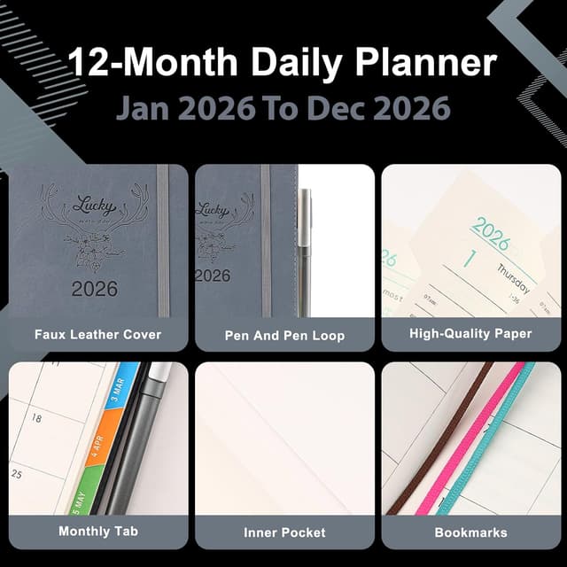 Detalle de Agenda 2026 Donfulfip A5 un giorno per pagina (gennaio–dicembre) con set di penne e accessori