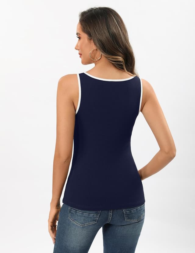 Detalle de Aottori débardeur femme sans manches à col carré côtelé – viscose élastique, coupe slim fit