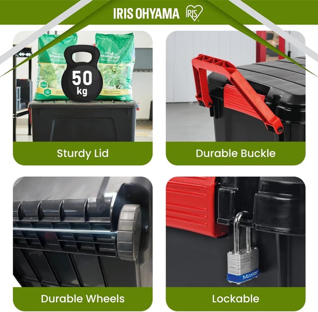 Detalle 2 de Iris Ohyama SIA-1000: scatole pieghevoli da 170L in plastica nera, impilabili e pensate per garage e scaffali