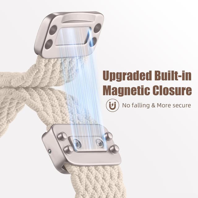 Detalle de Oielai Braided Strap for Apple Watch (40/41/42/44/45/46/49mm) – Adjustable Magnetic Nylon Band