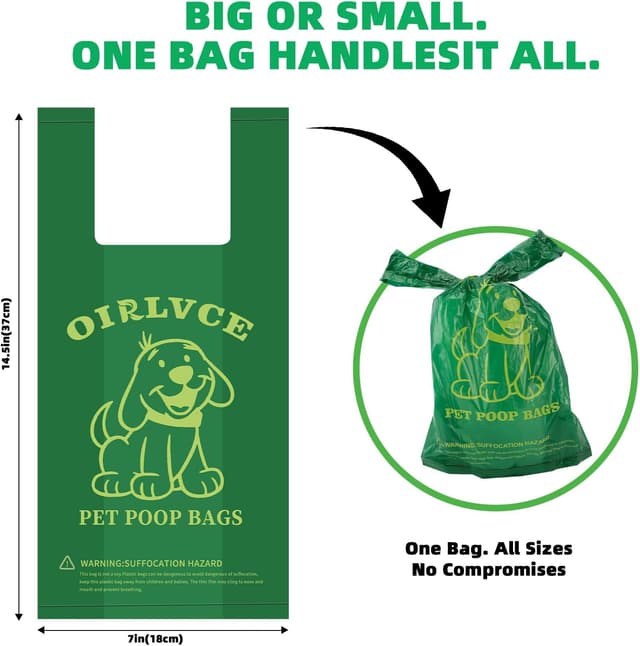 Detalle de OIRLVCE 300 Dog Poo Bags with Handles (Extra Thick, Leak-Proof) with Easy-Tie Design