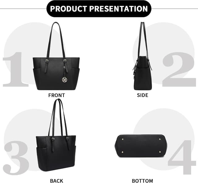 Detalle de Miss Lulu Cabas femme en PU rigide, grand sac cabas A4 pour université, bureau et voyage