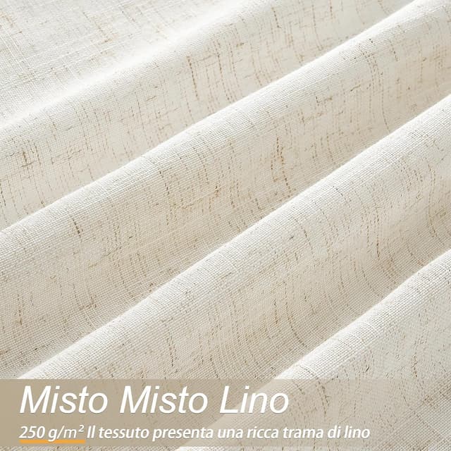 Detalle 2 de Topfinel tende per interni oscuranti in lino con occhielli, semitrasparenti naturali, 2 pannelli 140 x 260 cm