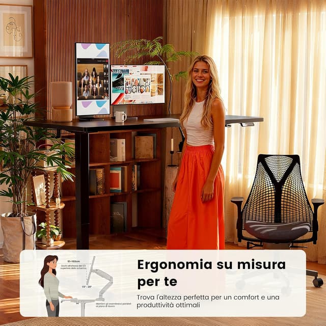 Detalle de ErGear scrivania regolabile in altezza 120 x 60 cm con pannello smart e 4 memorie, tavola splice (nero)