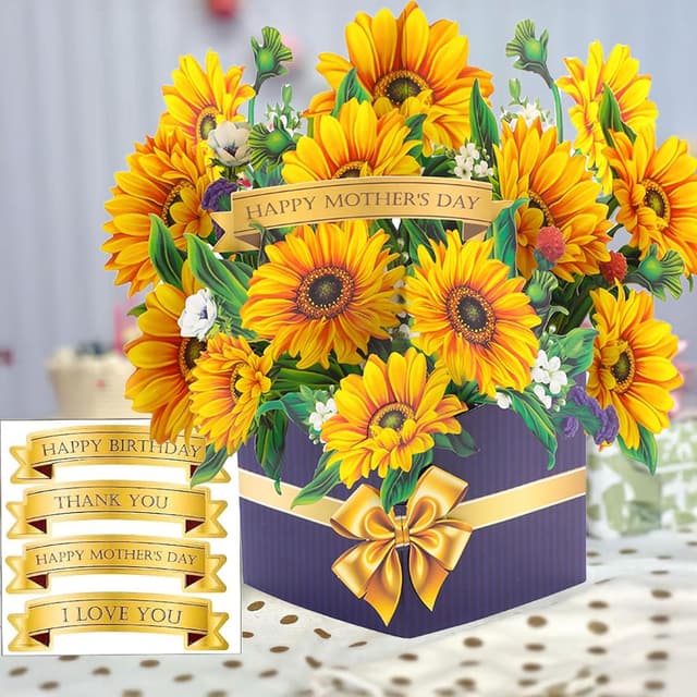 Detalle de Joybble 3D Sunflower Pop-Up Birthday Card for Women (with envelope) – personalised flower card for mum, daughter & more
