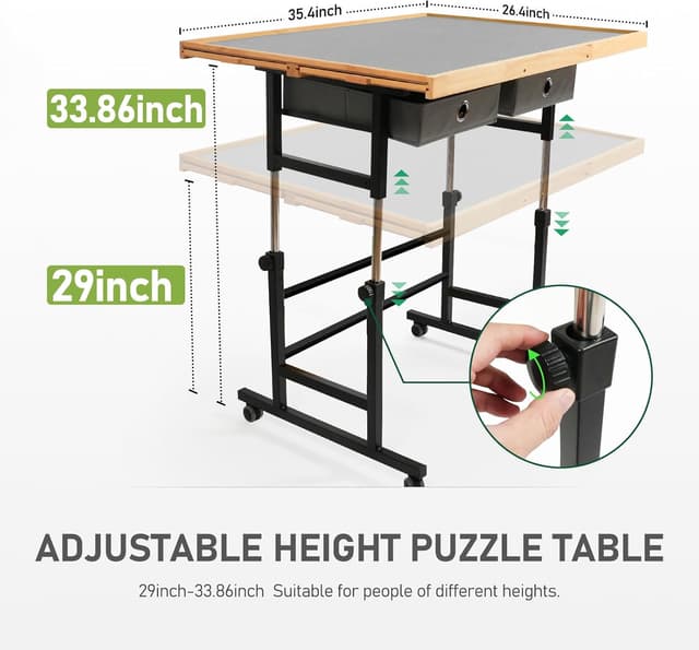 Detalle de BuilderButler 1500-Piece Puzzle Table with Wheels, Adjustable Height & 45° Tilt, Drawers and Cover