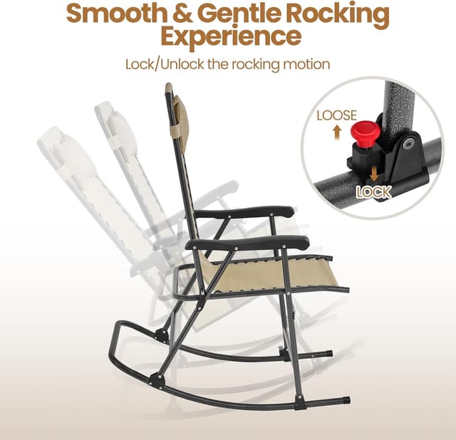 Detalle 2 de Yaheetech sedia a dondolo reclinabile pieghevole da esterno Beige con braccioli e poggiatesta, portata 120 kg