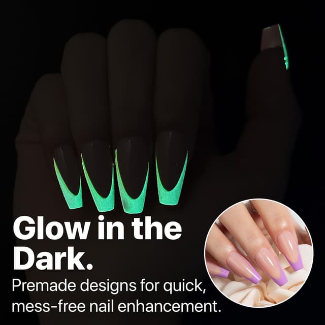 Detalle 2 de SXC Cosmetics X-Pro Tips French Tip Press On Nails (Bright Pastel Glow in the Dark) — Coffin GLOW120KIT-M