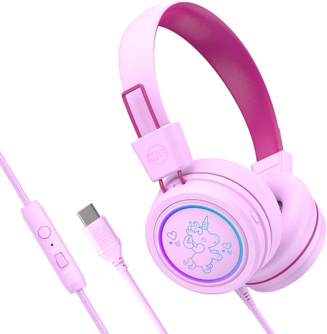 Detalle de MEE audio KidJamz KJ55 Safe Listening USB-C Headphones for Kids (Pink) with Volume Limiter & Mic