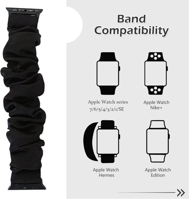 Detalle de Scrunchie watch bands for women for Apple Watch (38/40/41/42/44/45mm) — soft elastic stretchy replacement straps