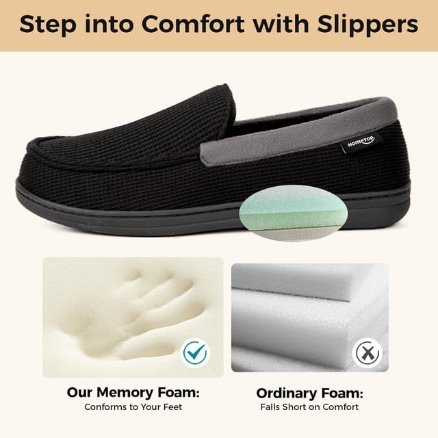 Detalle 2 de HomeTop Men’s Comfort Memory Foam Moccasin Slippers with Breathable Knit Upper