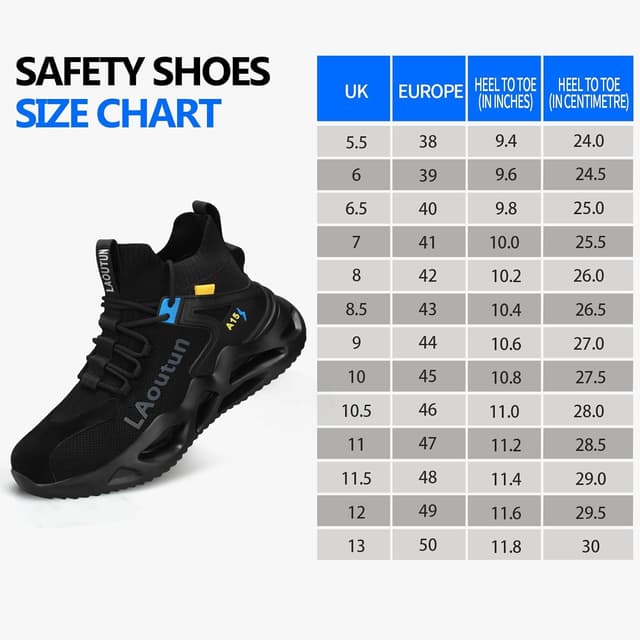 Detalle 2 de LAoutun Safety Trainers steel toe cap work shoes for men (dark black)