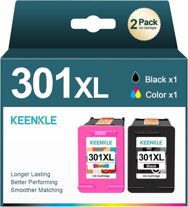 Detalle de KEENKLE 301XL High Yield Ink Cartridges (2-Pack: Black & Colour) for HP 301XL printers