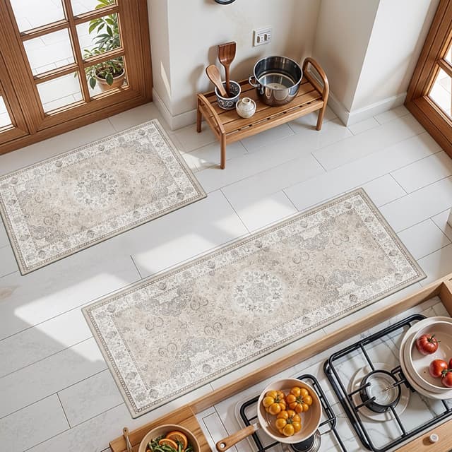 Detalle de Kitchen rug set 2 pack 0.2 in beige