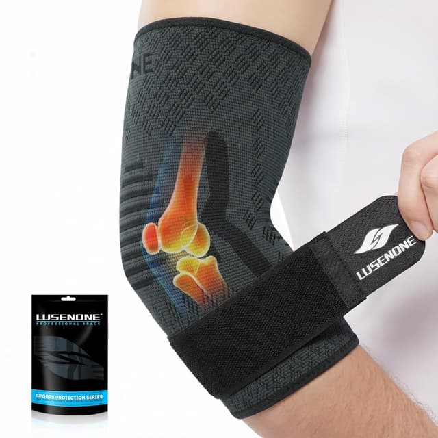 Detalle de Lusenone Elbow Support with Strap (Adjustable Compression Sleeve) for Tennis/Golfers Elbow, Tendonitis & Arthritis, Size M