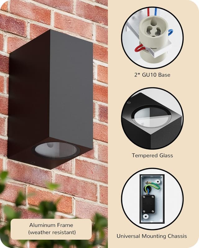 Thumbnail 6 de EDISHINE Up and Down Outdoor Wall Lights (IP44) in Matte Black, Clear Tempered Glass – 2 Pack