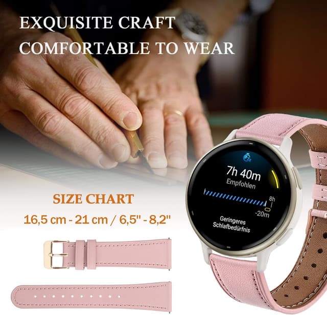 Detalle de Bracelet en cuir 20 mm pour Garmin Vivoactive 5/6, Venu 2 Plus, Venu Sq 2 et Vívomove 3 44 mm