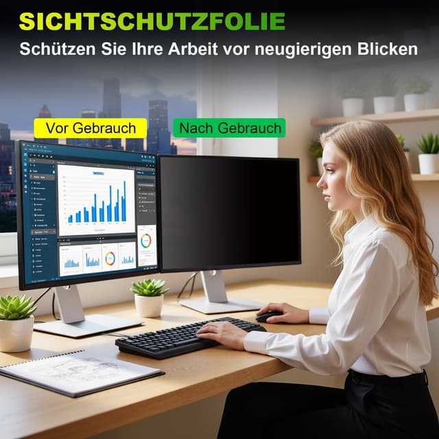 Detalle 2 de ruord Sichtschutzfolie für 20 Zoll 16:9 (44,2 x 24,9 cm) Monitor – Blaulichtfilter & Blendschutz, abnehmbar