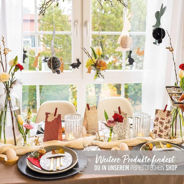 Detalle de Papierdrachen Papierdrachen 10 m Girlande als Osterdekoration – Hasen mit Puschel (Set 14)