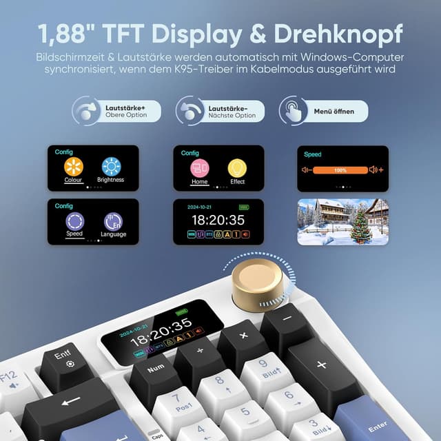 Detalle de RedThunder K95 kabellose Gaming Tastatur mit 96 Tasten