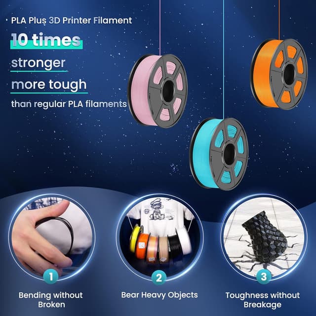 Thumbnail 3 de SUNLU Filamento PLA+ 1.75 mm, Alta resistencia en negro 🖤