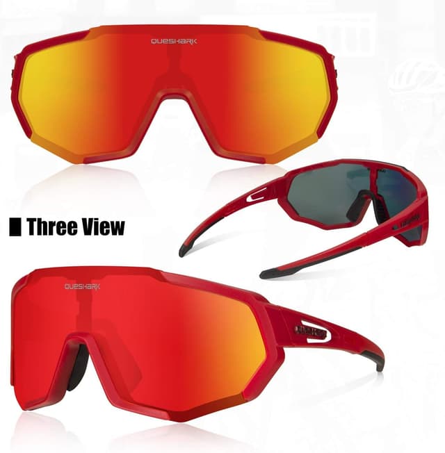 Detalle 2 de Queshark Occhiali Ciclismo Polarizzati con 5 Lenti Intercambiabili in TR90 per corsa, MTB e running