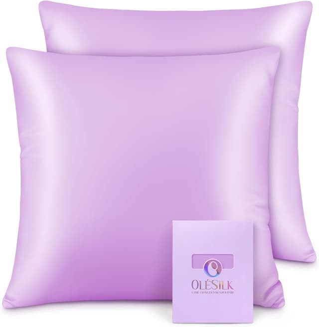 Detalle de OLESILK Seide-Kissenbezug (16 Momme) 40x40 cm, Helllila, mit Reißverschluss – 2er-Set