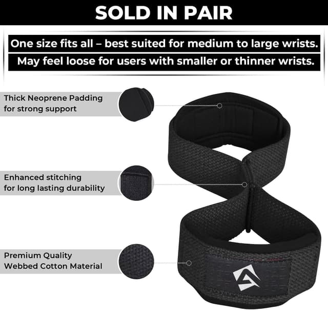 Detalle de AQF Figure 8 weight lifting straps with padded wrist support (pair)