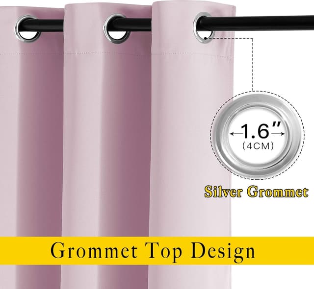 Detalle de NICETOWN Blackout Pink Curtains for Girls Room (Lavender Pink/Baby Pink) — Thermal Insulated Grommet Panels, 1 Pair, 52 x 84 in