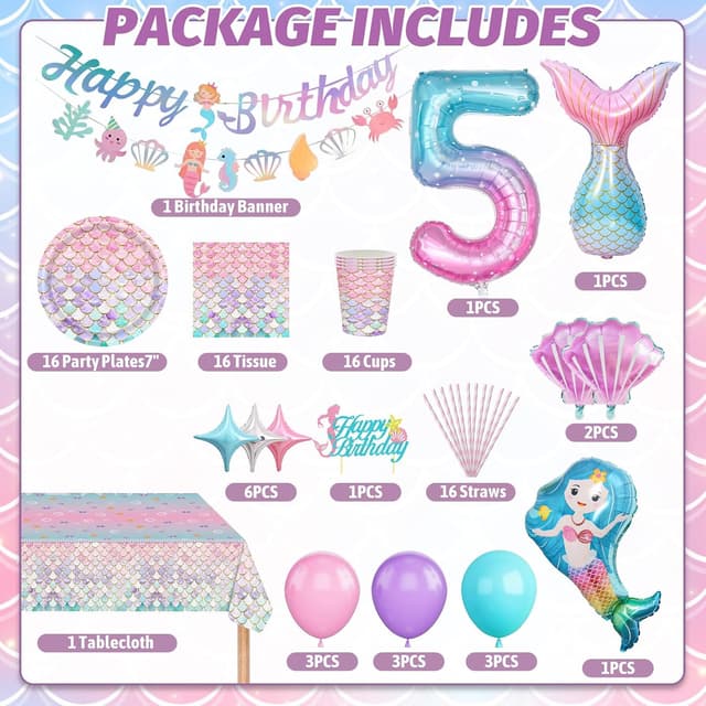 Thumbnail 1 de yosiio Meerjungfrau Partygeschirr Set 5 Jahre