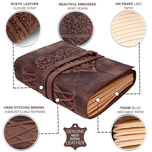 Detalle de moonster Cuaderno de Cuero 400 páginas