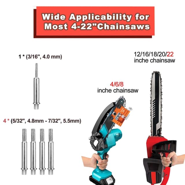 Detalle 2 de OMCCHK Chainsaw Sharpener with Carry Bag and 5/10 Sharpening Burrs for 4–22 inch Chains