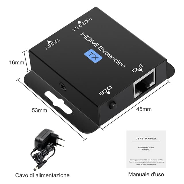 Detalle 2 de VEDINDUST HDMI Extender 60 m (196 ft) avec Ethernet RJ45, apprentissage EDID et POC
