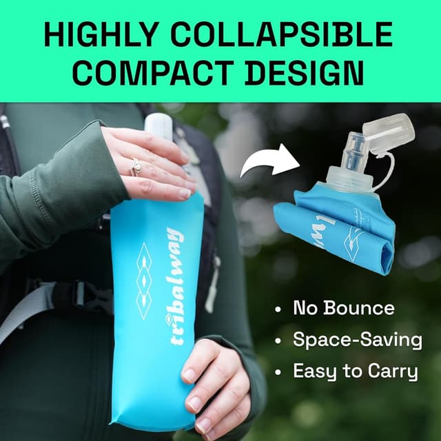Detalle de Tribalway 2 x 500ml Soft Flask water bottles (collapsible, leakproof, BPA-free) – Blue
