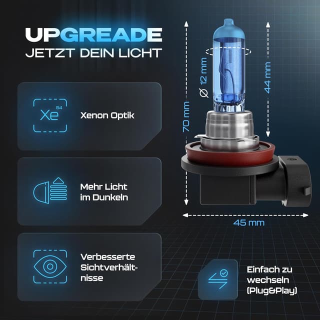 Detalle de Gread 2x H11 Halogen-Lampensatz im Xenon-Look (super white) – mit E-Prüfzeichen