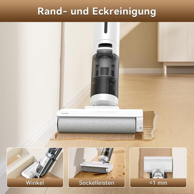 Detalle 2 de JONR ED12 Lite Nass-Trockensauger & Wischsauger 3-in-1 kabellos mit Akku, Selbstreinigung und Anti-Verwicklungs-Design