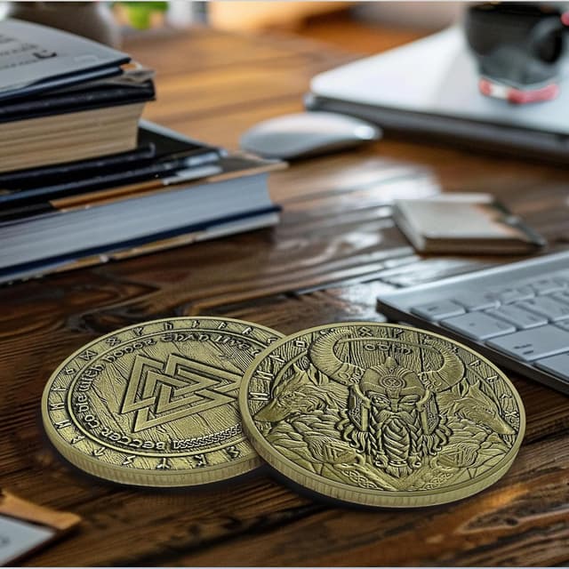 Thumbnail 6 de AtSKnSK Odin Münze als Wikinger Valknut Amulett (Valknut-Knoten) für Männer