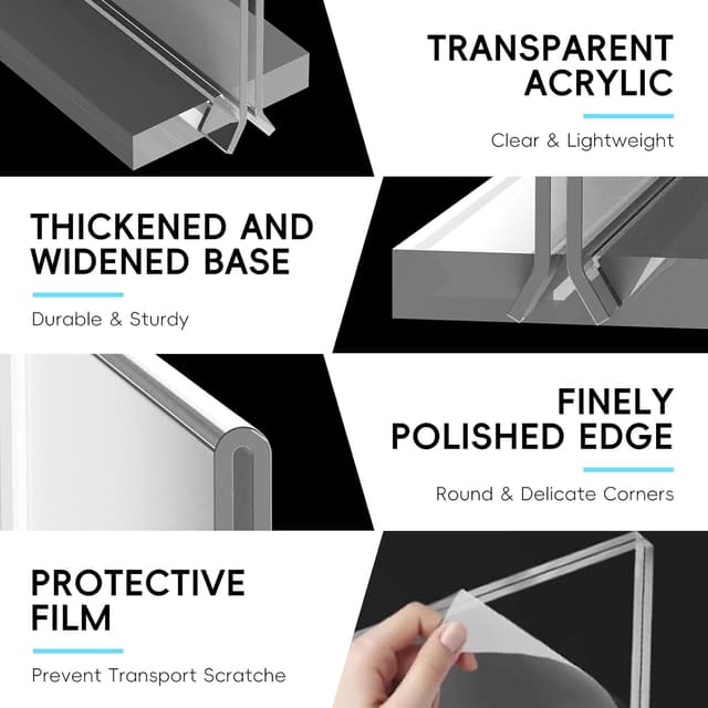 Detalle de RITOLLO 3 Pack A4 Acrylic Sign Holder, Double Sided T-Shape Countertop Display (Clear Perspex)
