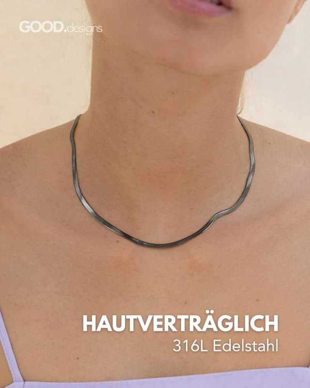 Detalle de GD GOOD.designs Schlangenkette Damen – flache Halskette ohne Anhänger aus Edelstahl (wasserfest, verstellbar 38–45 cm)