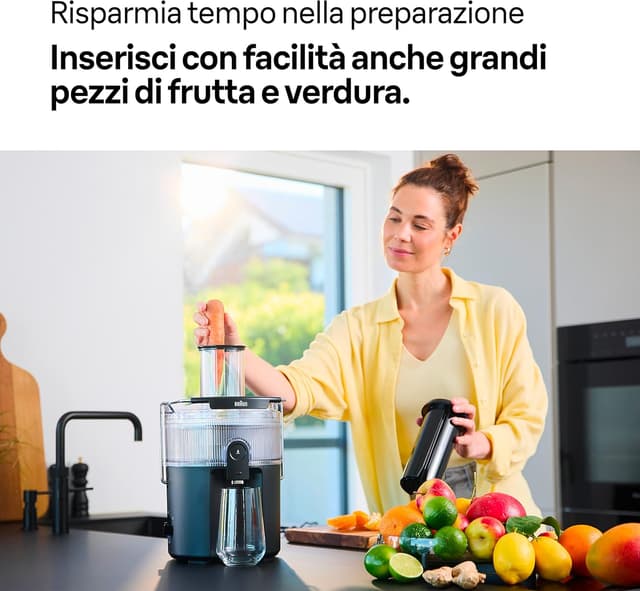 Detalle de Braun MultiJuice 5 SJ5000 spremiagrumi centrifuga con tecnologia ColdXtract, contenitore 1,5 L e sistema antigoccia