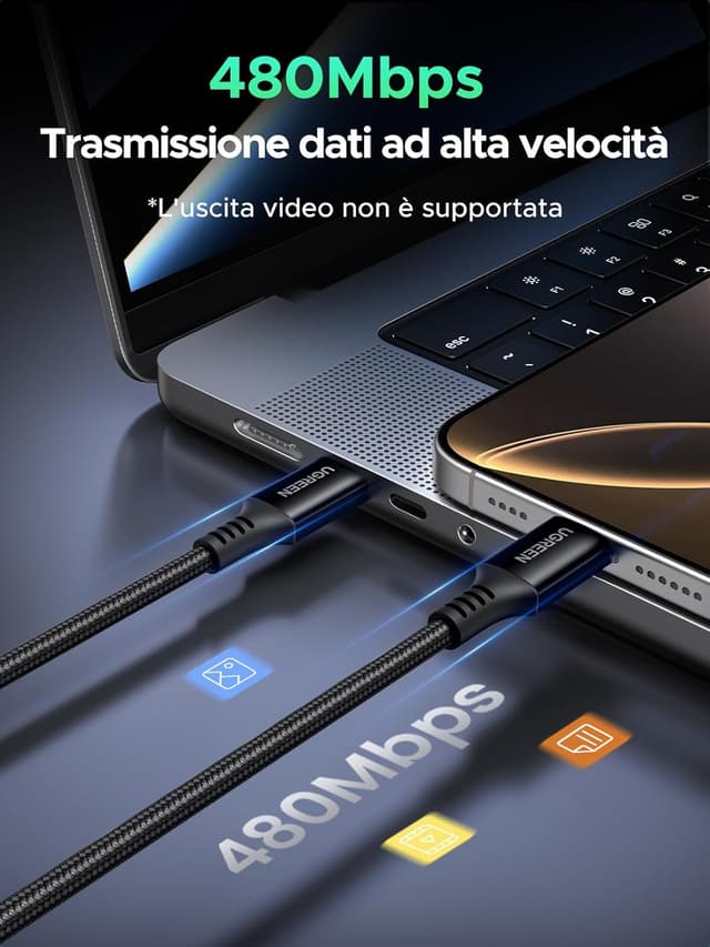 Detalle de UGREEN Cavo USB-C 100W (USB-C to USB-C) Power Delivery 3.0 20V/5A, 2 m